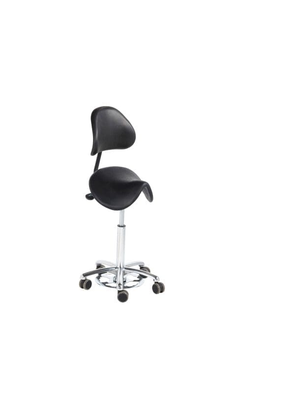 SELLE DE CHIRURGIEN ASSISE INCLINABLE NOIR , Réglable en hauteur par commande au pied - Vérin à gaz chromé